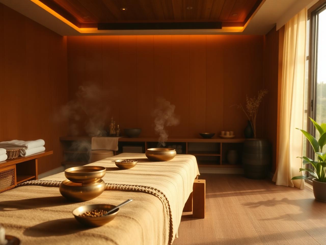 A warm, hygienic Panchakarma therapy room at OJAS